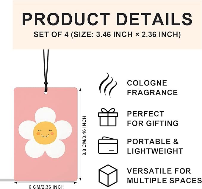Cute Girly Car Air Freshener 4 Pcs, Boho Daisy Flower Star Inspirational Quotes Air Freshener Hanging for Cars Books Closet Drawer, Girly Car Accessories for Women Girls
