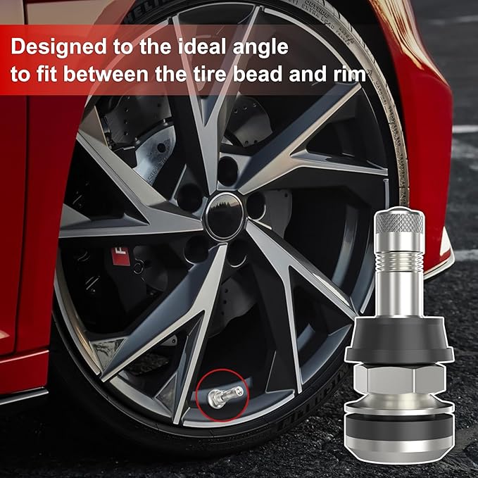 SUNSOUL TR416 5pcs Metal Valve Stems Outer Mount Fits .453" & .625" Rim Holes, Silver, High-Pressure Clamp-in Tire Valves