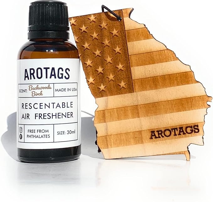 Arotags Car Air Freshener - Reusable Wood Diffuser - Hanging Odor Eliminator - Georgia Patriot - Balsam & Cedar Scent