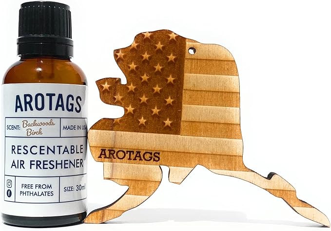 Arotags Car Air Freshener - Reusable Wood Diffuser - Hanging Odor Eliminator - Alaska Patriot - Balsam & Cedar Scent