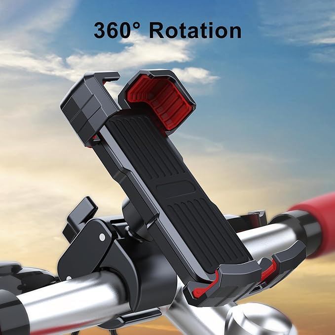 Picozon Bicycle Cellphone Holder, Motorcycle Phone Handlebars Clamp Mount for All Smartphones - Red