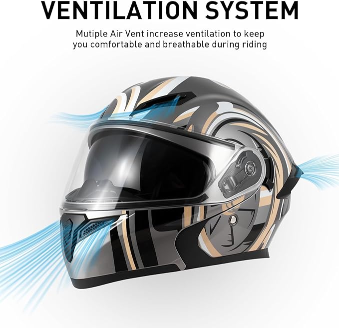 Spark Adult Flip-Up Motorcycle Helmets - DOT Certified Full Face Helmet with Dual Visor & Quick-Release Buckle, Lightweight ABS for Commuting and Touring