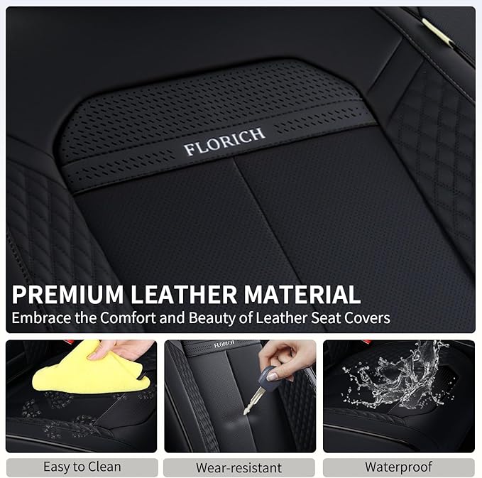 FLORICH Car Seat Covers Full Set, Automotive Seat Covers, Black Car Seat Cover, Waterproof Seat Protectors Universal fit for Car Truck Van SUV - Black