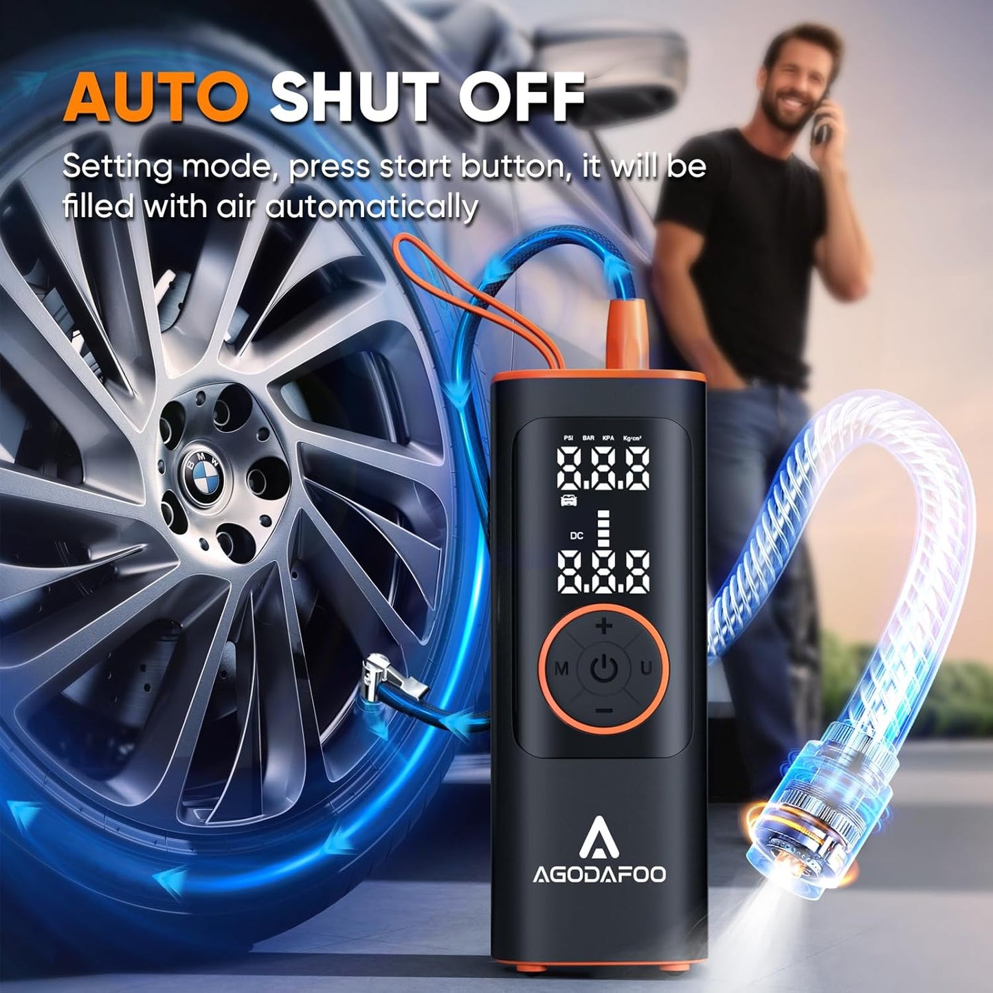 Tire Inflator Portable Air Compressor, 4X Faster 150 PSI Inflation Air Pump for Car Tires, 12000mAh Cordless Bike Pump with Pressure Gauge, Auto Shut-Off Pump for Car, SUV, Motorcycle, Bike, Balls