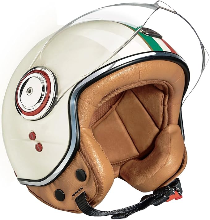 Open Face Motorcycle Helmet for Adults,DOT Approved - Moped Half Vespa Retro Helmet with Anti-Scratch Visor for Men and Women