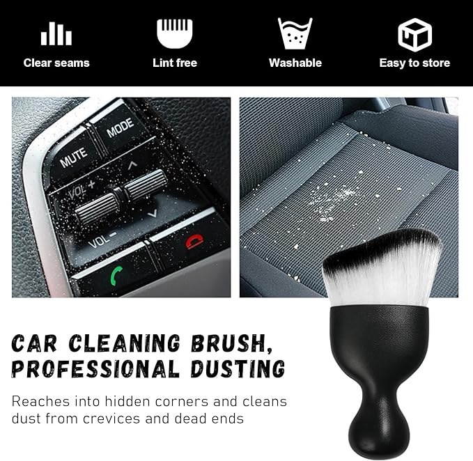 Alupee Car Detailing Brush, Curved Soft Bristles Auto Removal Dust Collectors, Universal Vehicle Dashboard, Air Conditioner Vents etc RV Interior Cleaning Tool Accessories (Black-Black/White)
