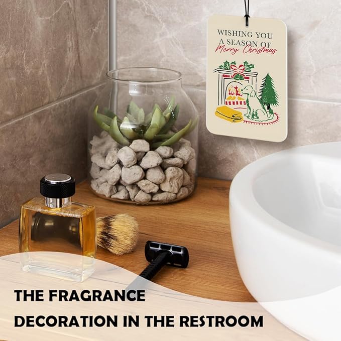 Vintage Christmas Car Air Freshener 4 Pcs, Retro Neutral Christmas Tree Gift Box Dog Fireplace Air Freshener Hanging Decor for Cars Closet Drawer Books Accessories Gifts