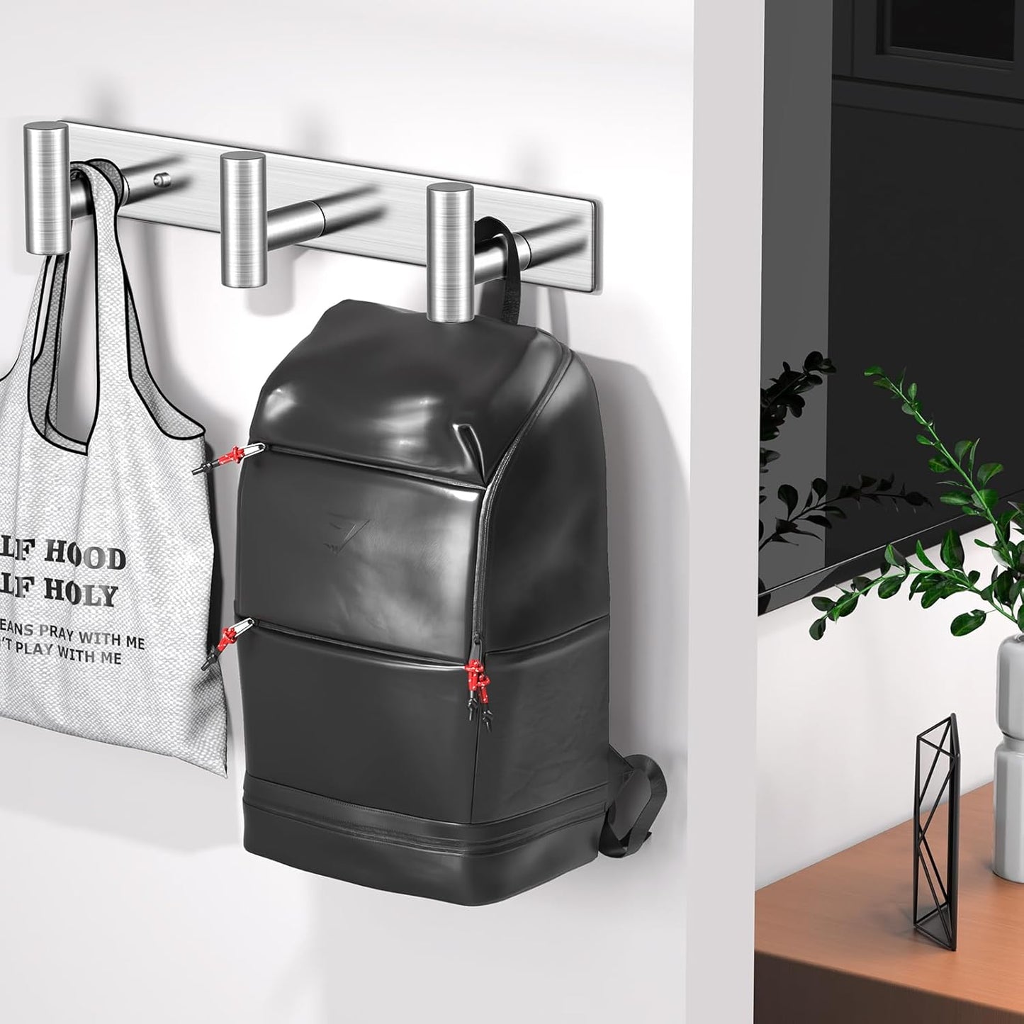 Wall Mounted Coat Rack-3 Hooks, Heavy Duty Stainless Steel Hook Rail for Towel Coat Hat Purse Bag Jacket, Towel Hooks for Entryway Bathroom Kitchen (Silvery 3 Hooks - 1 Pack)