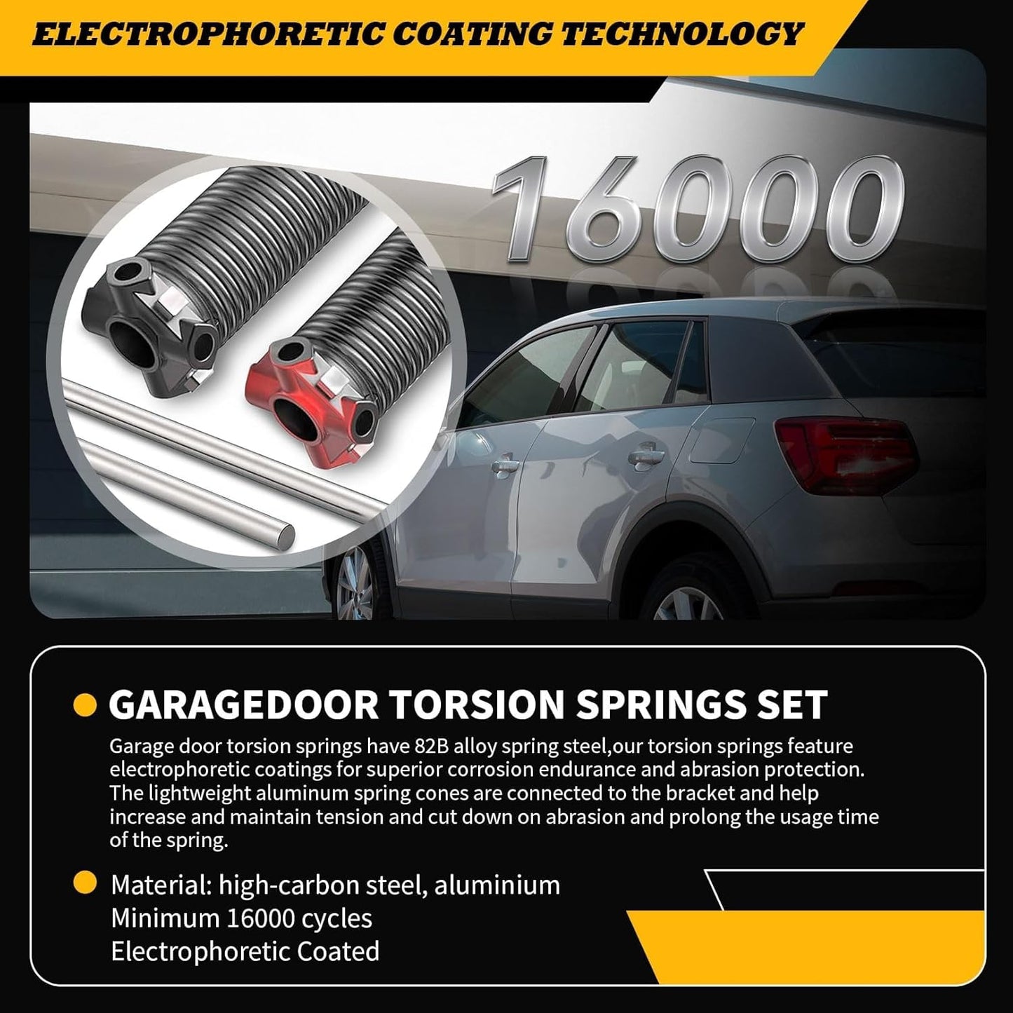 Pair of 2"Garage Door Torsion Springs Set with Non-Slip Winding Bars, Electrophoretic Coated (0.225X2"X30")