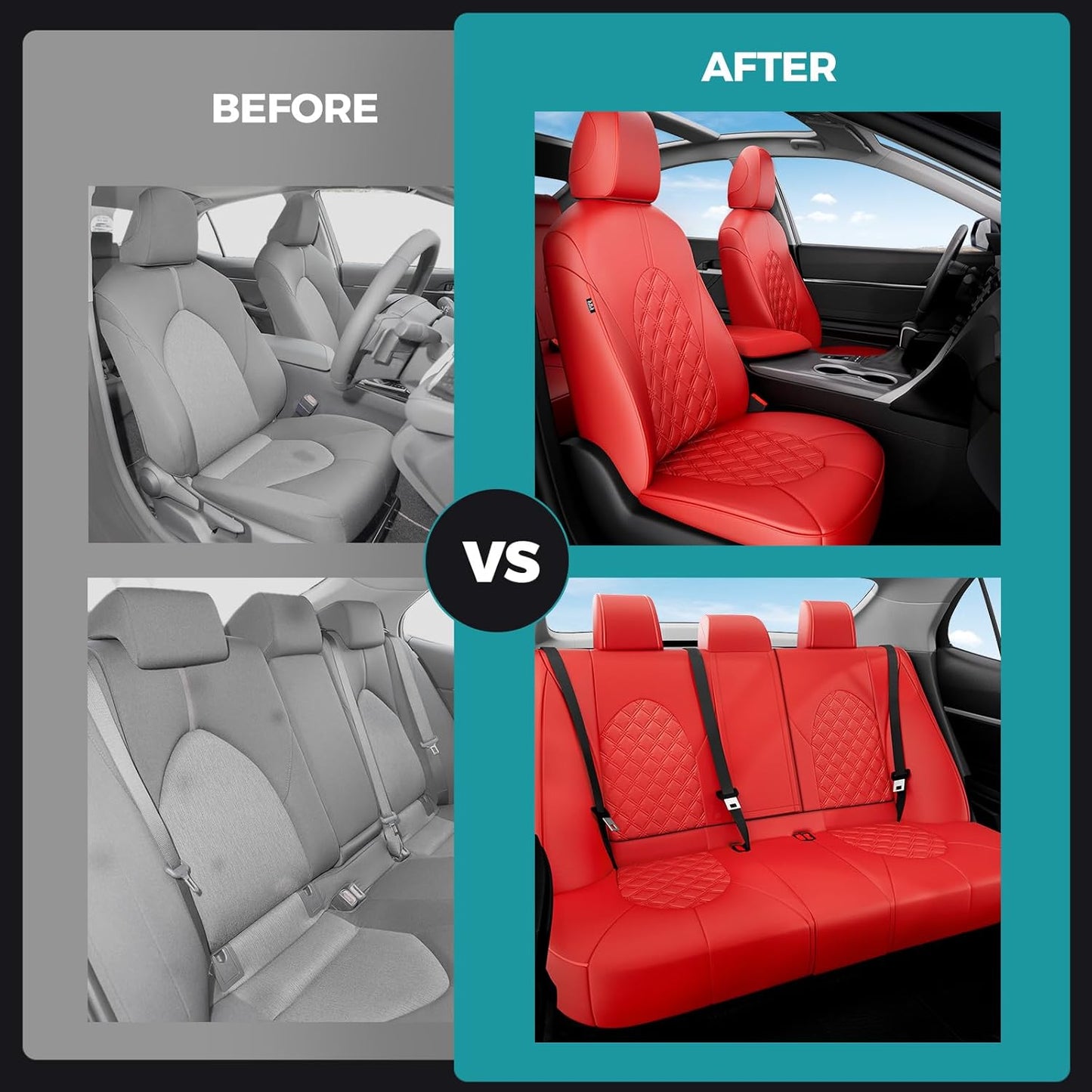 for Toyota Camry Seat Covers Hybrid XLE XSE 2018 2019 2020 2021 2022 2023 2024 - Custom Car Seat Cover Full Set, Waterproof Breathable Cushion Protector, Leather Seat Cover for Cars Red