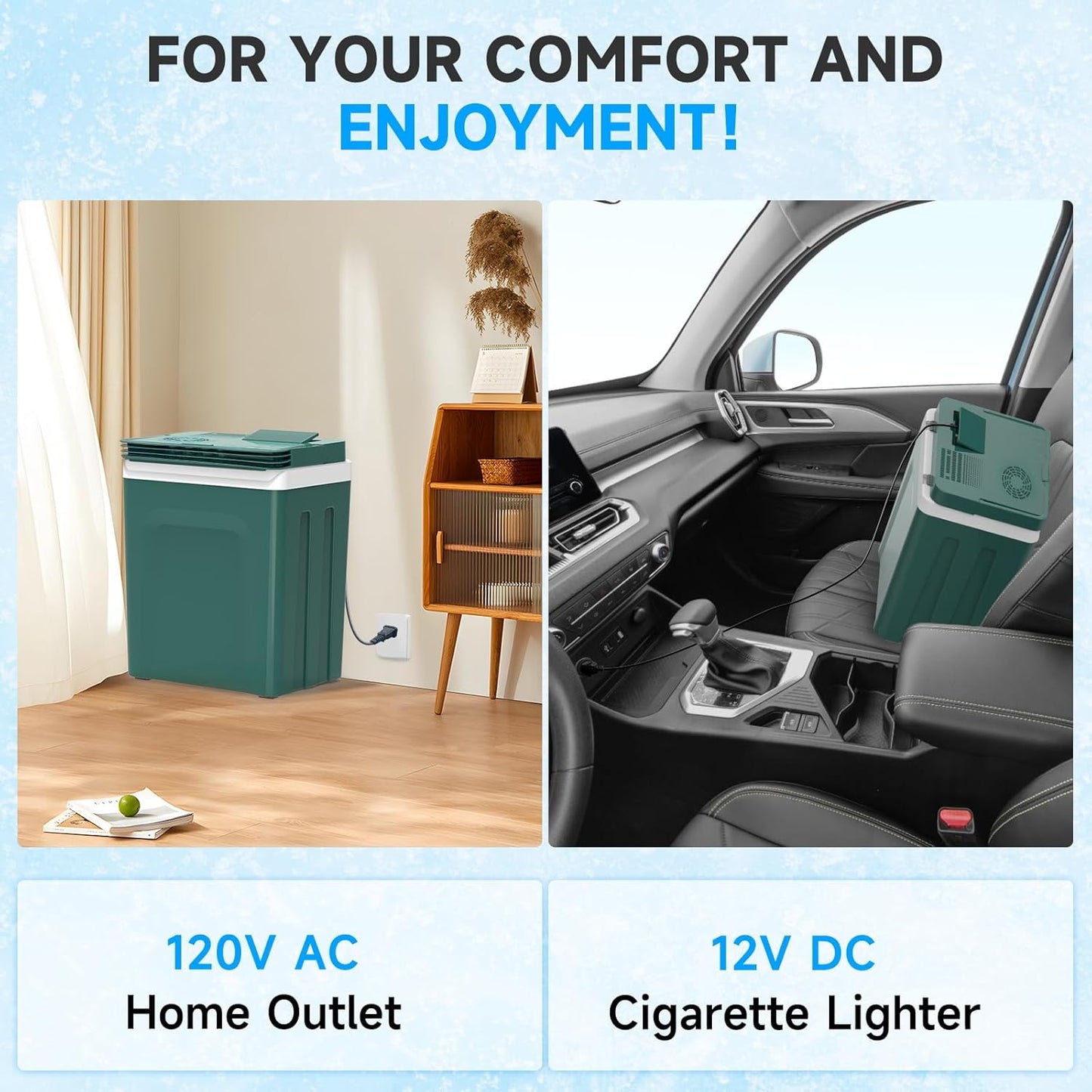 SHAREWIN Electric Cooler & Warmer with Handle 26.5 Quart/25L Portable Thermoelectric Fridge for Vehicles & Trucks with 110V AC & 12V DC, 12V Car Cooler for Camping, Travel Army Green