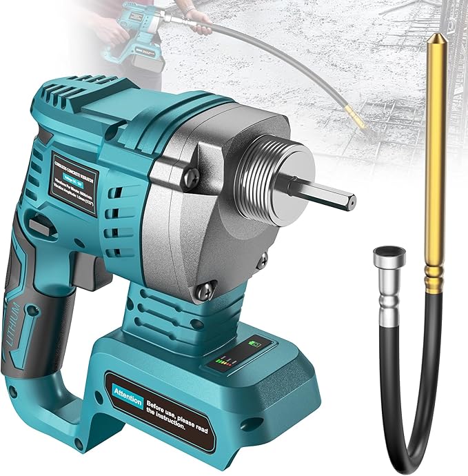 LIVOWALNY Handheld Concrete Vibrating Tool Compatible with Makita 18V Battery(No Battery), 600W Cordless Electric Concrete Vibrator w/3.8ft Shaft Rod, Portable Pencil Cement Vibrarator Remove Bubble