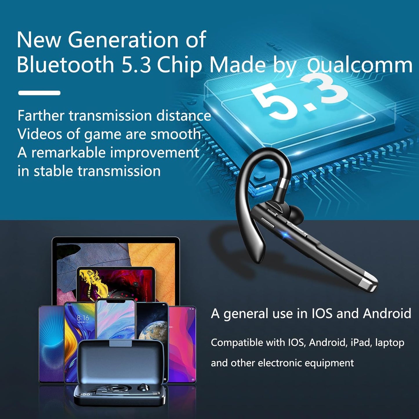 Bluetooth Headset, Bluetooth Wireless Earpiece with mic Trucker Headset for Phone Case Office Phones with Built-in Microphone Manos Libres Noise Cancelling(Black)