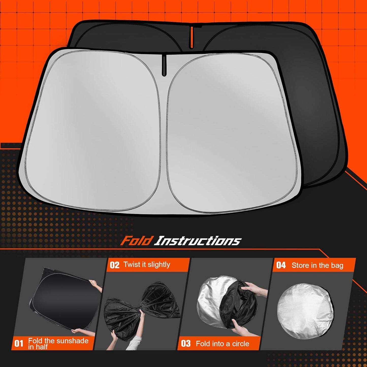 Custom Fit Windshield Sun Shade for Chevy Equinox 2018-2024 - Full Coverage, 210T Reflective Fabric, Double-Layer Design - Blocks 99% UV Rays, Keeps Car Cool, Easy to Install and Store