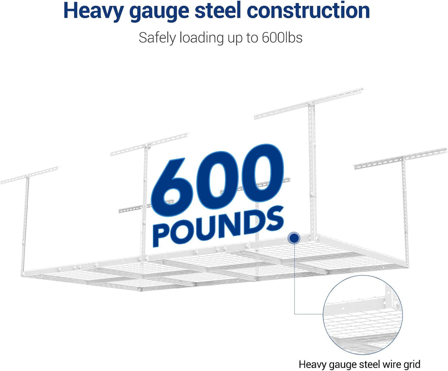 FLEXIMOUNTS 2-Piece Overhead Garage Storage Rack Set w/Hooks Adjustable Ceiling Storage Rack, 96" Length x 48" Width x 40" Height, 2 pcs, White