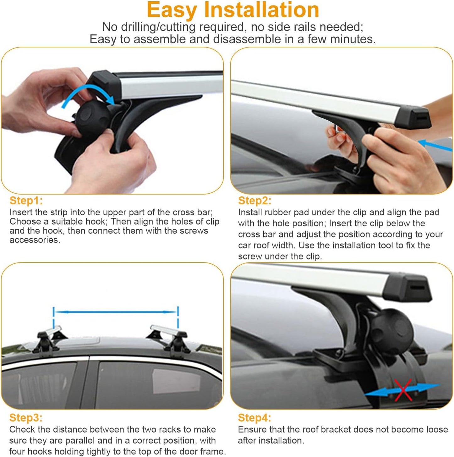 2Pcs Universal Roof Rack Cross Bars,47.24” Aluminum Cross Bars with 165LBS Capacity,Lightweight Car Roof Rack Cross Bars for Most Car Without Roof Side Rail for Bike Kayak Cargo Luggage