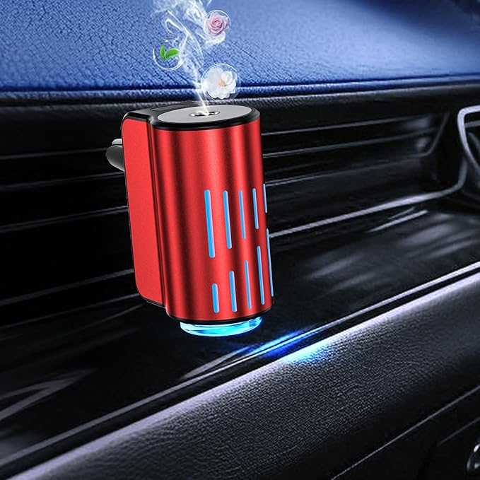Smart Car Air Freshener, Portable Car Vents Aromatherapy,Car Diffuser Air Freshener with Three Adjustable Modes, Aromatizante para Carro, Car Diffuser with 3pcs Essential Oil(Red)