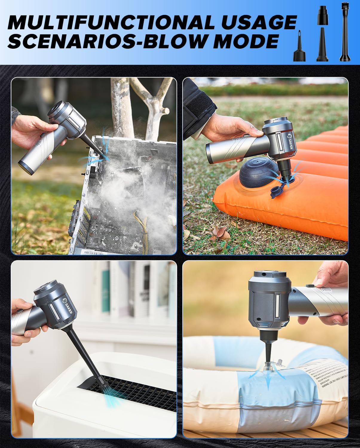 Saker Car Vacuum Portable Cordless, Foldable Mini Handheld Vacuum Cordless and Air Duster 17000PA High Power Vacuum Cleaners for Home,Cars,Office Cleaning HL133 Silver