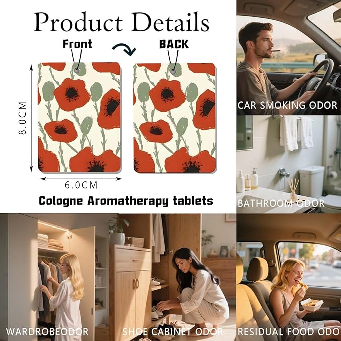 Floral Pattern Car Air Freshener 4 Pcs, Lavender/White Flower/Tulip/Poppy Hanging Scents, Botanical - themed Car Accessories for Women/Girls, Decor for Room/Closet/Drawer
