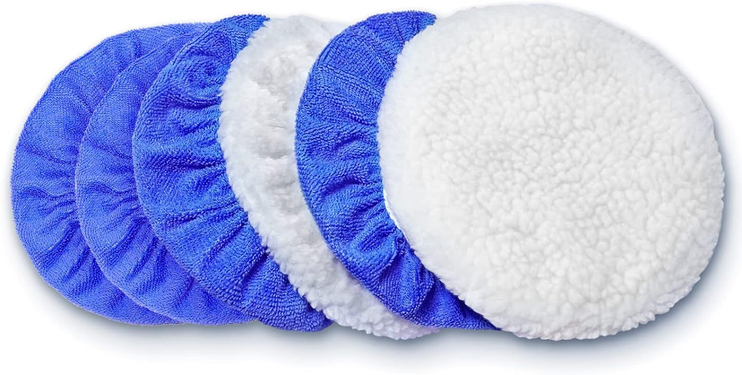 7 to 8 Inch Car Polisher Pad Bonnet, 15Pcs Car Polishing Bonnet Buffing Pads, 10*Microfiber+5*Woollen