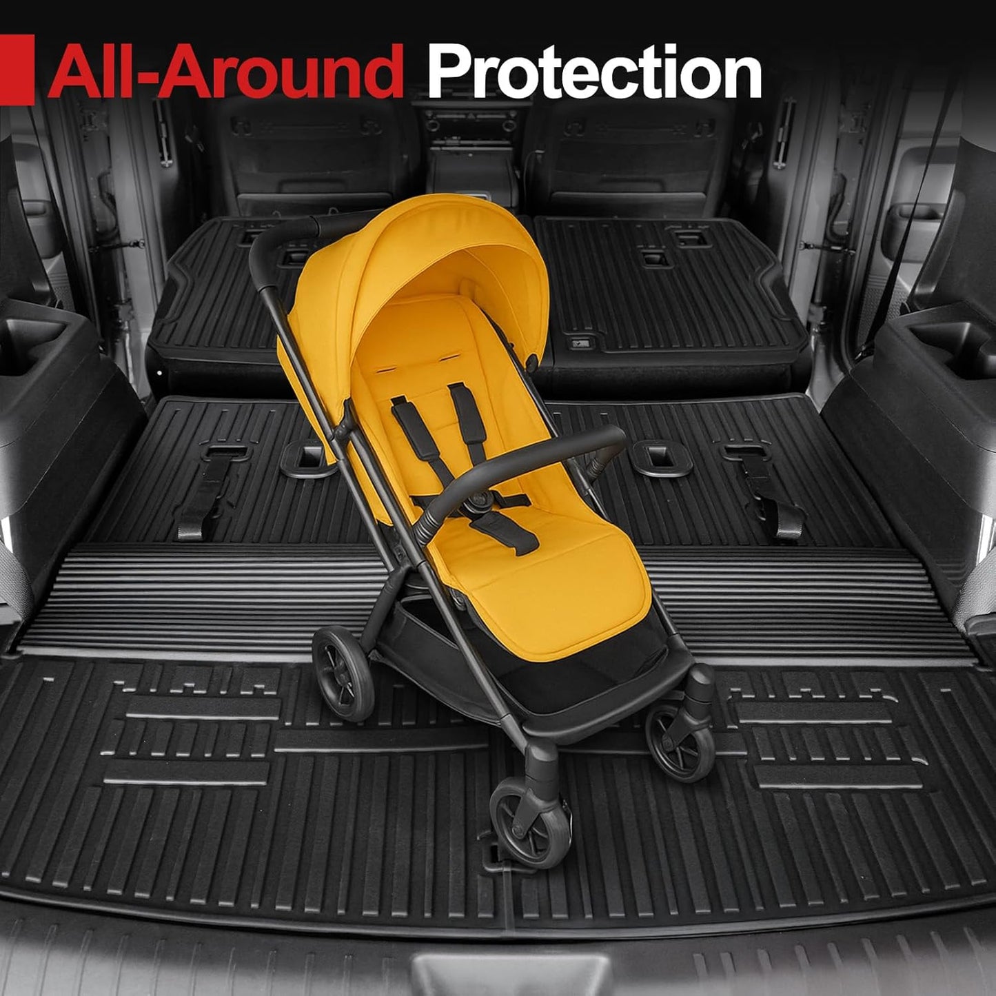 Cargo Mat for 2025 Hyundai Santa FE, All Weather TPE Cargo Mat with Backrest Mat Rear Cargo Liner Protection for Hyundai Santa Fe Calligraphy Accessories (Fit Hybrid and Fuel) 2024 2025