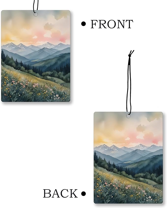 Vintage Mountain Forest Car Air Freshener 4 Pcs, Watercolor Nature Landscape Hanging Scents Air Freshener for Women Men Gifts, Retro Scented Car Accessories Decor for Room Closet Drawer