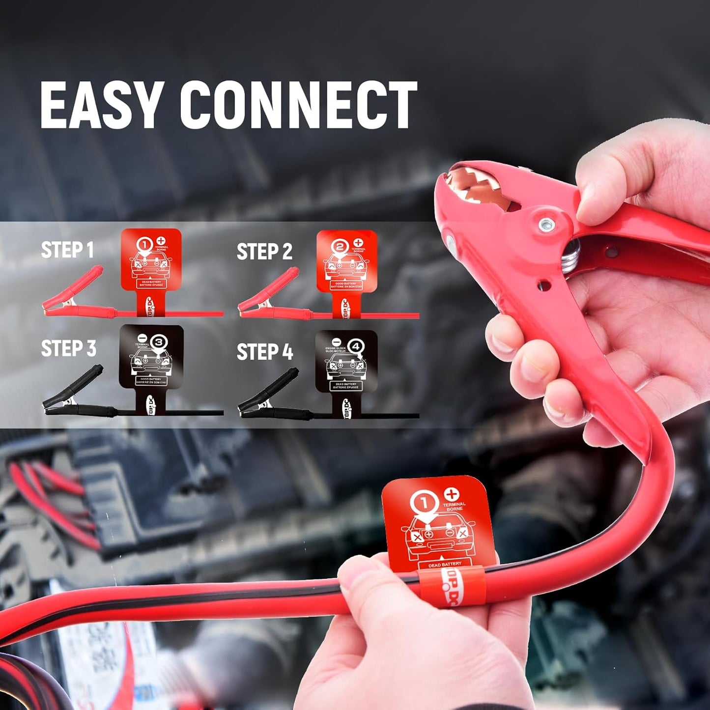 TOPDC 1 Gauge 25 Feet Jumper Cables for Car, SUV and Trucks Battery, Heavy Duty Automotive Booster Cables for Jump Starting Dead or Weak Batteries with Carry Bag, (TD-P0125)