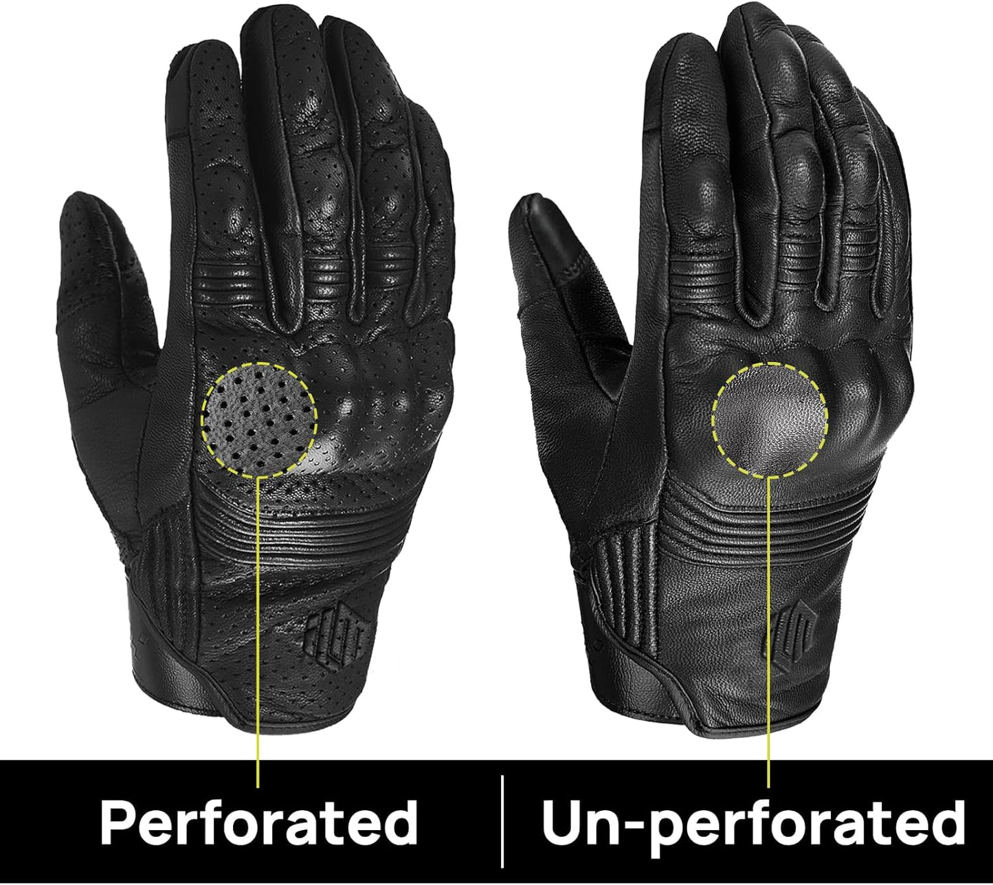 ILM Goatskin Leather Motorcycle Motorbike Powersports Racing Gloves Touchscreen for Men and Women Model DN01(M, Black Unperforated)