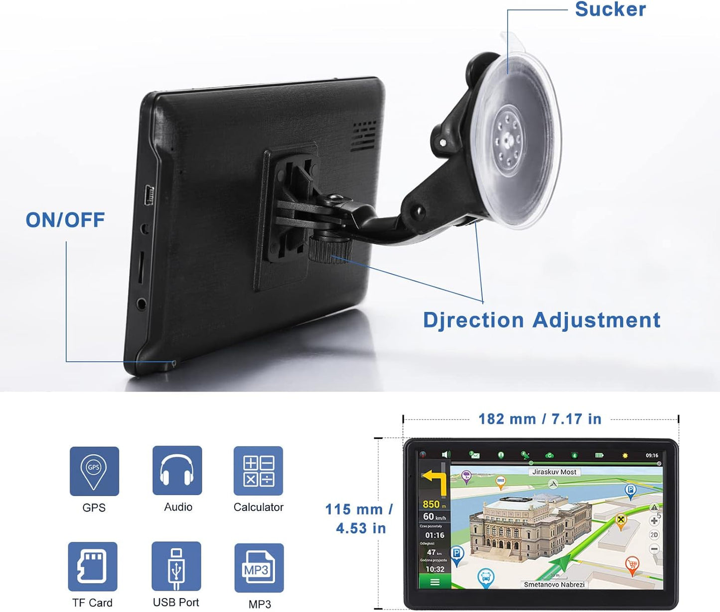 GPS Navigator for Car, Latest 2025 Map 7 inch Touch Screen Car GPS 256-16GB, Voice Turn Direction Guidance, Support Speed and Red Light Warning, Pre-Installed North America Lifetime map Free Update