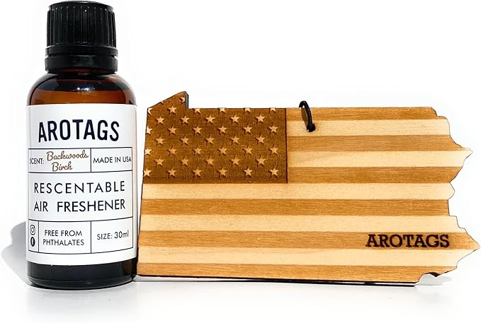 Arotags Car Air Freshener - Reusable Wood Diffuser - Hanging Odor Eliminator - Pennsylvania Patriot - Balsam & Cedar Scent