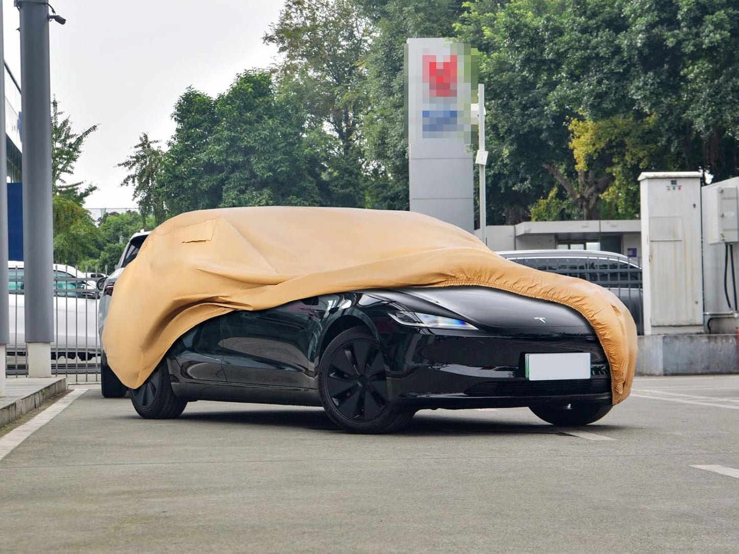 Heavy Duty Outdoor Car Cover Custom Fit for Tesla Model 3, Windproof All Weather Waterproof Sun Rain UV Dust Snow Protection Outdoor Car Covers