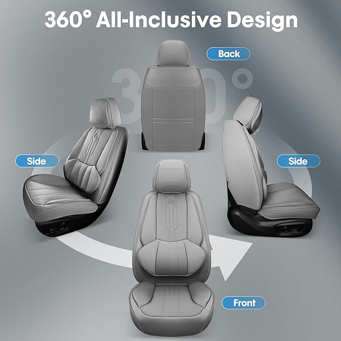 Car Seat Covers Custom Fit for Ford F150 2009-2026, Faux Leather Seat Cover Set for 2017-2026 F250 F350 F450, Compatible with Regular Cab Super Cab Super Crew Pickup Truck Cushions (Grey, Full Set)