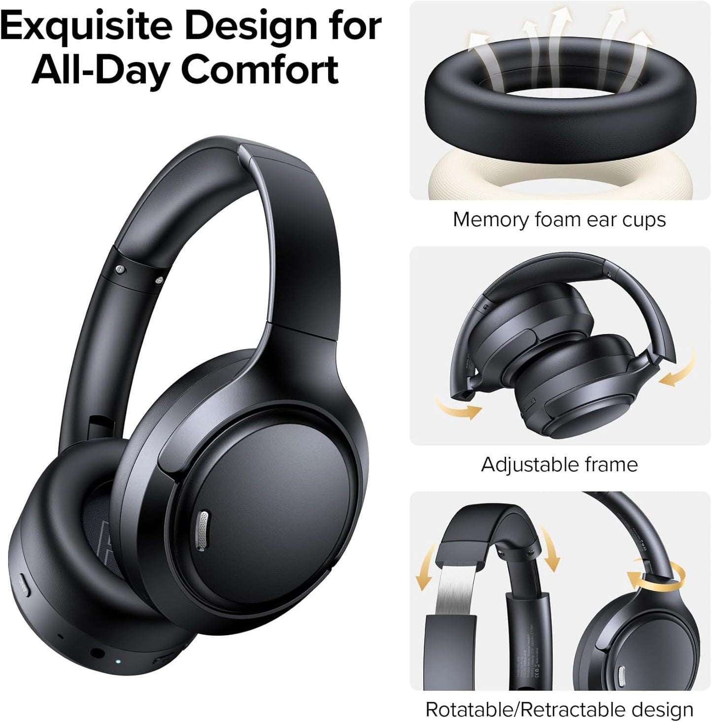 TAGRY Hybrid Active Noise Cancelling Bluetooth Headphones ENC Mic Clear Call Over Ear Headphones 120Hrs Playtime Wireless Earbuds with Hi-Res Audio Low Latency ANC Headset for Game Travel Office Home