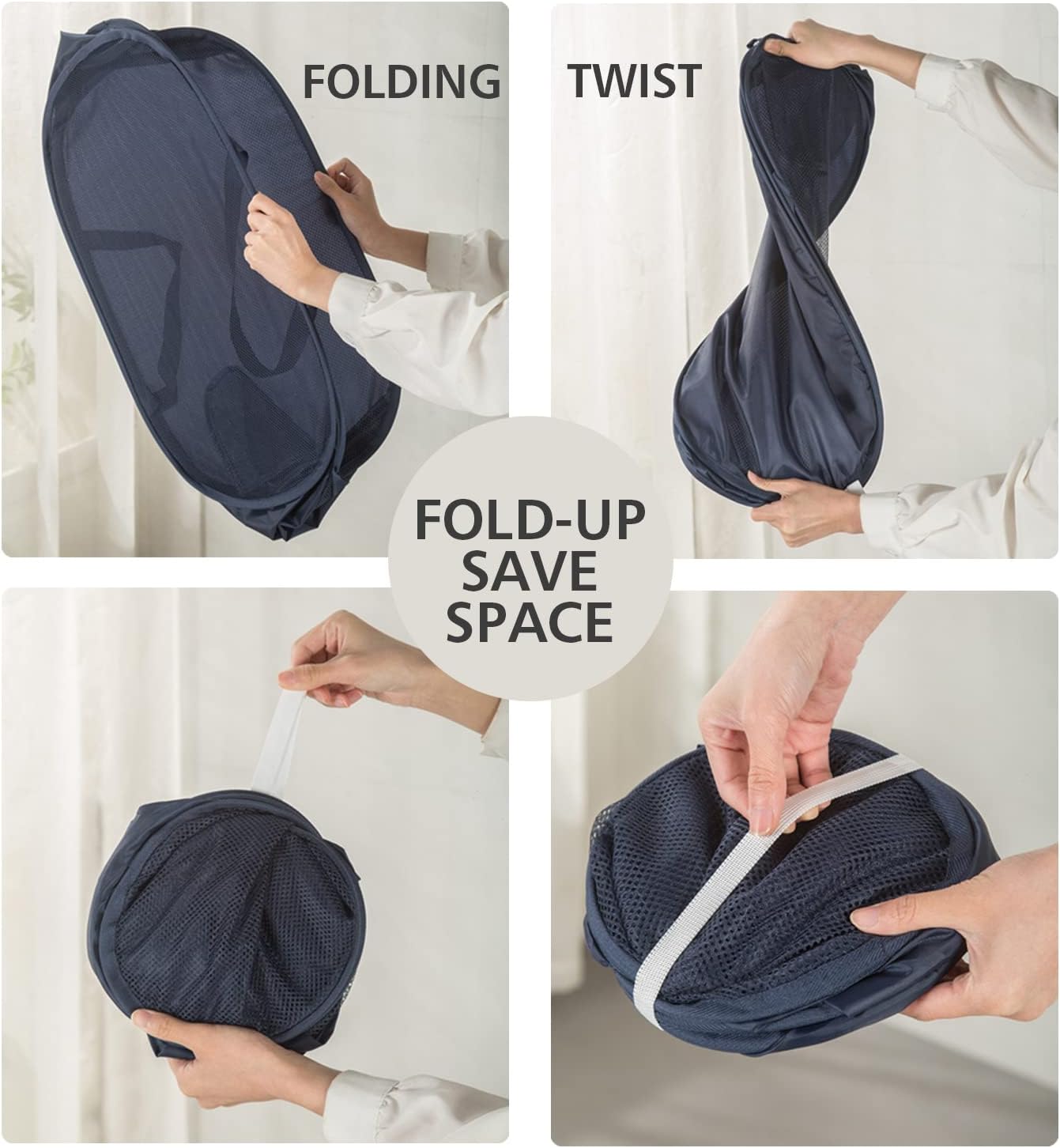 HONOMA Sturdy Mesh Laundry Hamper Basket Bag,Pop up Basket with Side Pocket for Laundry Room, Bathroom, Kids Room, College Dorm or Travel (Pop Horizontal, White)