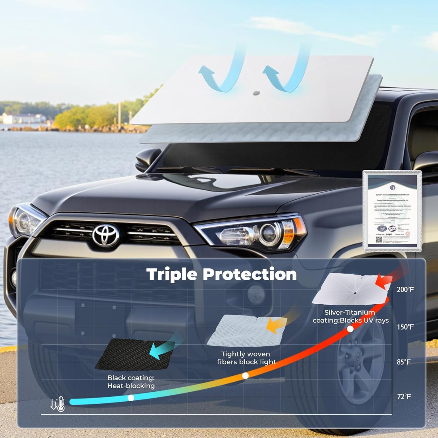 Windshield Sun Shade Umbrella: for Toyota 4Runner-2010-2025 - Front Car Window Shades - Foldable 2023 2024 4-Runner Sunshades Block UV Keep Cool