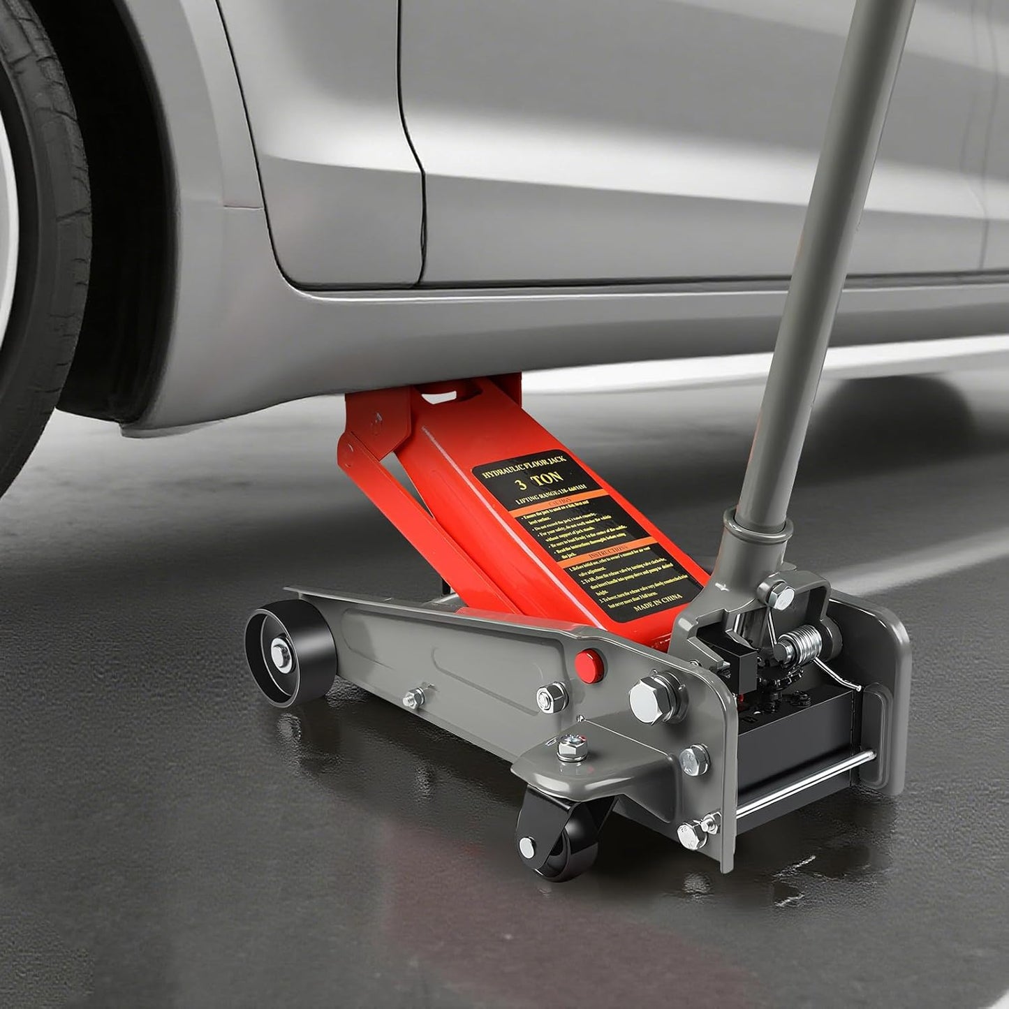 3 Ton Floor Jack,6600 LBS Heavy Duty Hydraulic Floor Jack,Lift Range:5.31'' -18.11'', Carbon Steel with Wheels for Cars,Suitable for Home,Garage and Repair Shops,Red