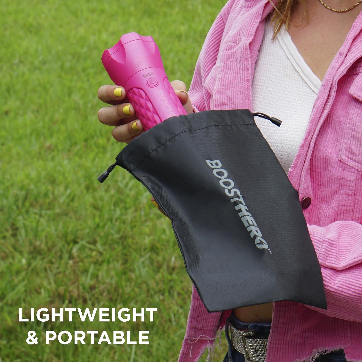 BoostHero Portable Car Battery Jump Starter, 6,000mAh Power Bank, LED Flashlight, with Smart Jumper Cables for up to 6.0L Gas/4.0L Diesel Engines (Pink)