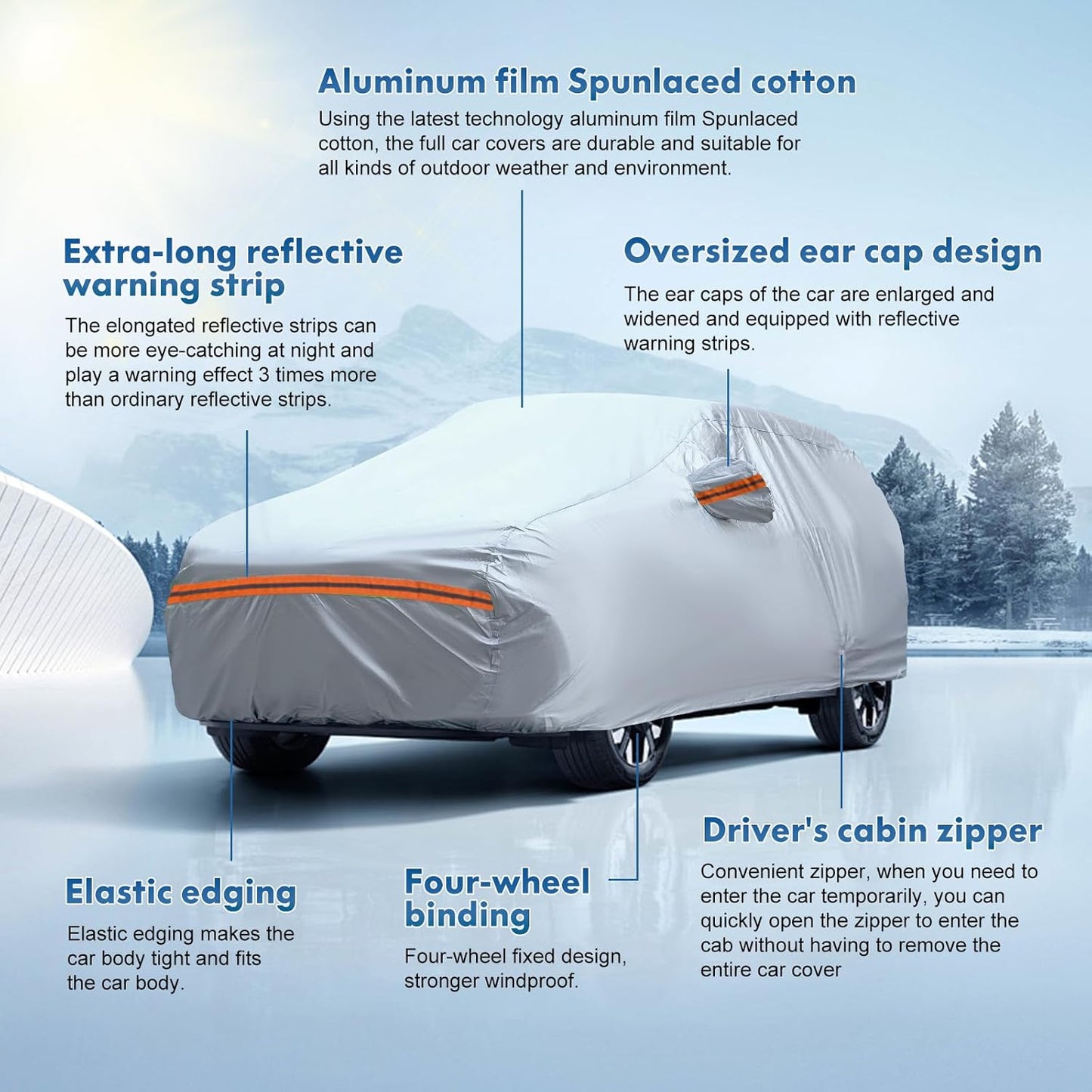 KEYOOG 6-Layer Full Car Cover is All-Weather Waterproof, Universal in All Seasons, Snow Prevention, Rainproof, Acid Rainproof, Sunscreen, Ultraviolet-Proof, Fit SUV 205"-216" Orange Reflective Strip