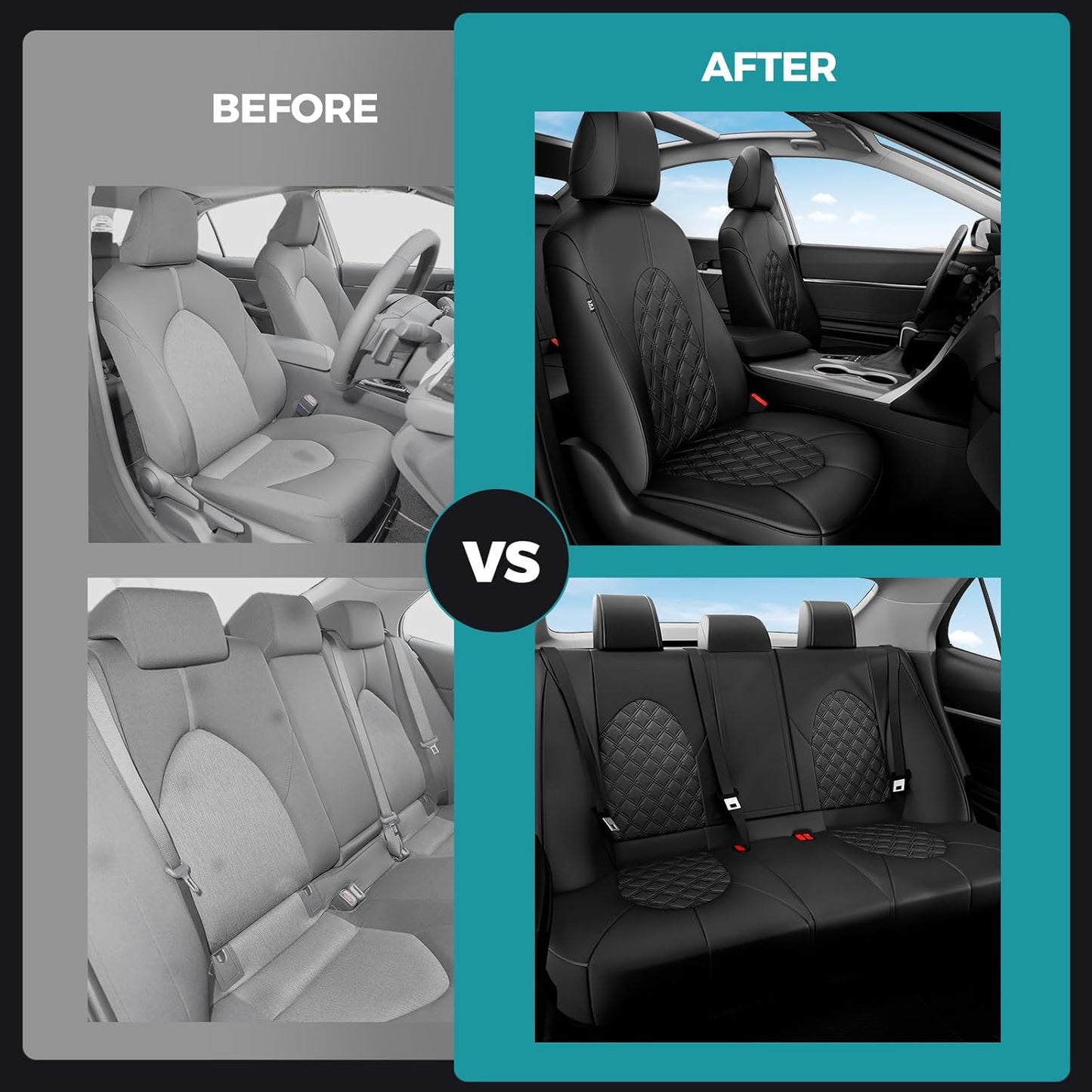 for Toyota Camry Seat Covers XLE XSE V6 2018 2019 2020 2021 2022 2023 2024 - Custom Fit Car Seat Covers Full Set, Breathable Waterproof Leather Seat Covers for Cars, Black Not for Hybrid