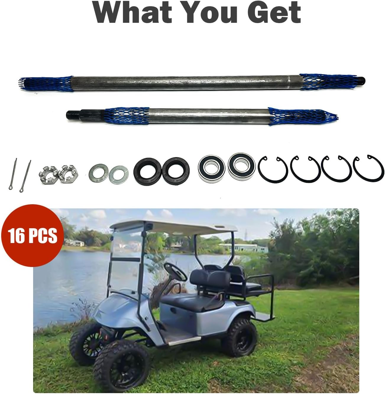 LOSTAR Golf Cart Driver/Passenger Side Rear Axle Shaft with Bearing Seal Kit Compatible with 1994-2013 EZGO TXT Medalist Replacement OEM# 20377G11 20377G12