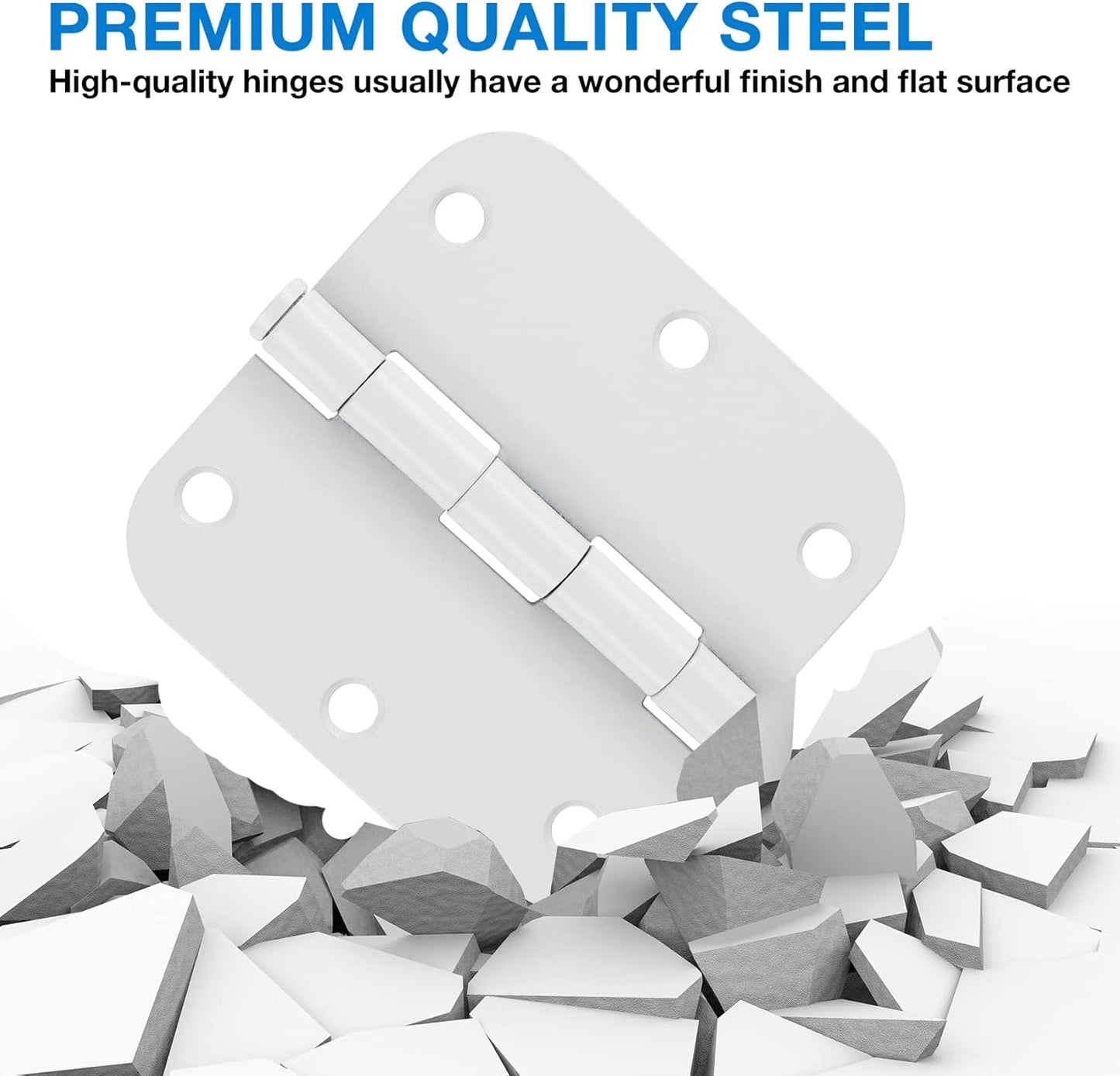 3 Pack White Door Hinges 3.5" Interior Hardware for Doors 3 1/2 Inch Rounded 5/8"Radius Non Removable Pin Bedroom Hinge Bulk Heavy Duty Steel Bisagra De Puerta Blanca Gate Decor Accessories No Squeak