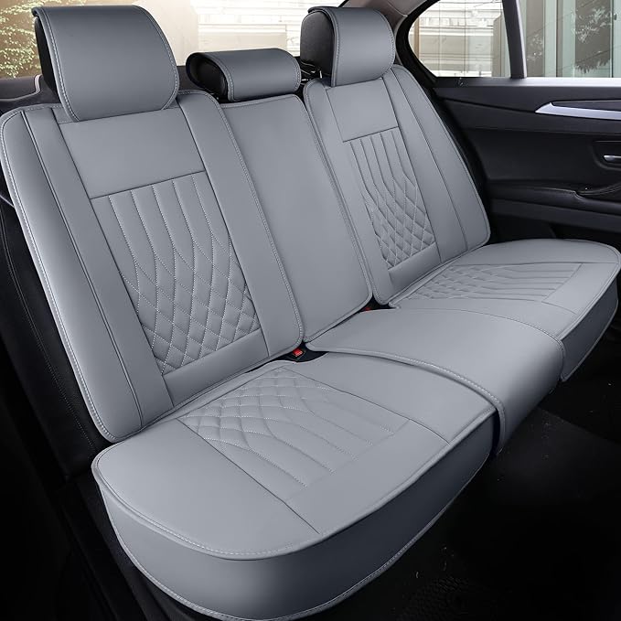 Aierxuan Rear Car Seat Covers with Waterproof Leather, Automotive Vehicle Cushion Cover Universal Fit for Most Cars (Black-Grey, Rear seat Cover)