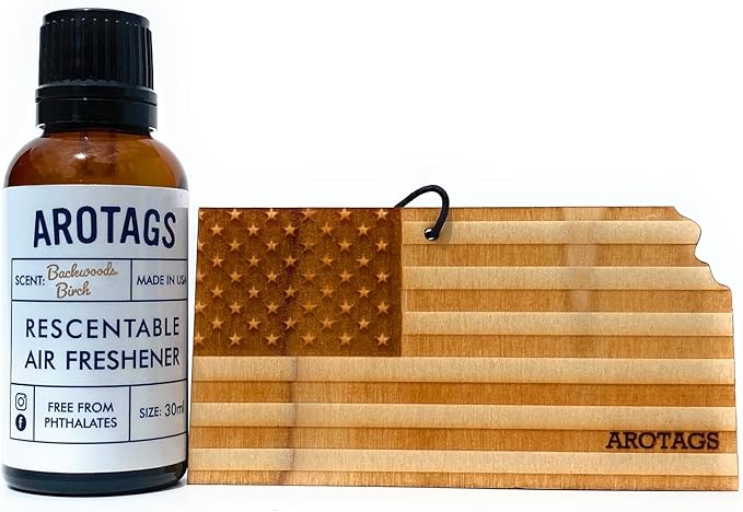 Arotags Car Air Freshener - Reusable Wood Diffuser - Hanging Odor Eliminator - Kansas Patriot - Balsam & Cedar Scent