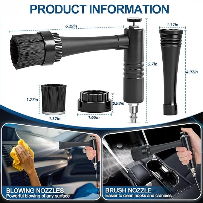 Tornado Car Cleaning Gun, Dry Car Detailing Tools, Aluminum Alloy Bearing Nozzlefor, Car Quickly Blasts Dirt and Dust Works with Air Compressor (Gray)