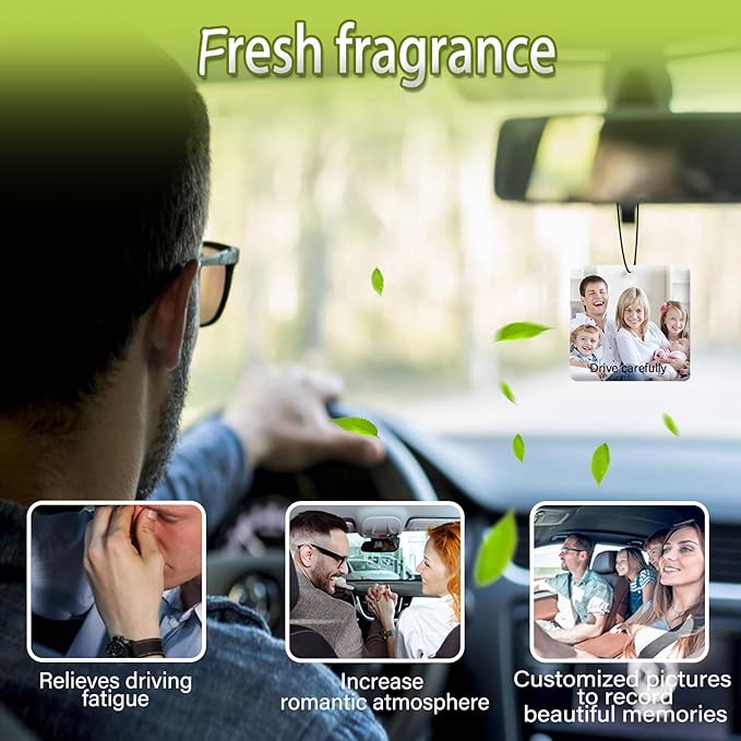 Personalized Photo Car Hanging Decor Accessories, Double-Sided Custom Picture Car Air Freshener Ornament, Car Charms for Rear View Mirror (Square)