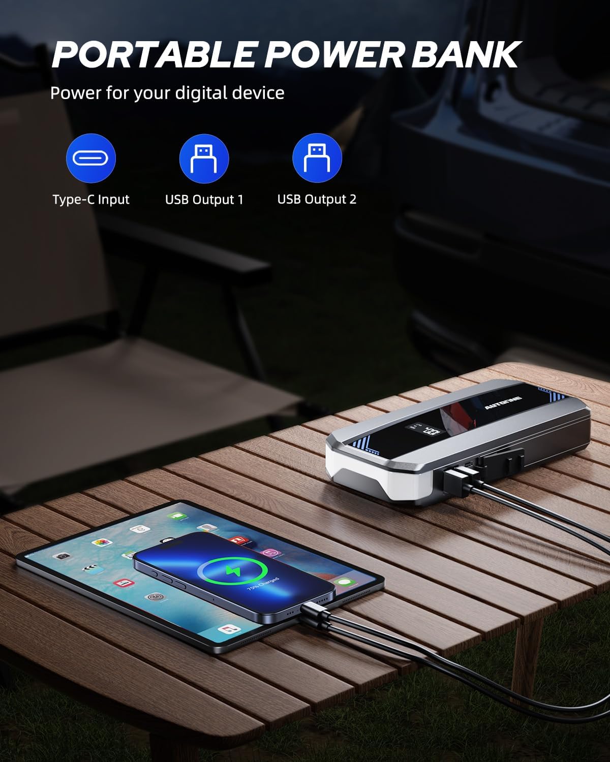 AUTOONE Car Jump Starter 5800A Battery Booster, Portable Battery Pack for All Gas 10L Diesel, 12V Jump Box with Smart Jumper Cable for Car Battery, Vehicle Lithium Starter, LCD Display, w/LED Light