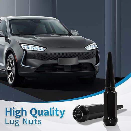 1/2"-20 Black Wheel Spike Lug Nuts, 24 PCS Lug Nut Accessories with 1 Socket Key, Thread Spiked 4.4" Long Closed End Nuts Compatible with Wrangler Cherokee Explorer