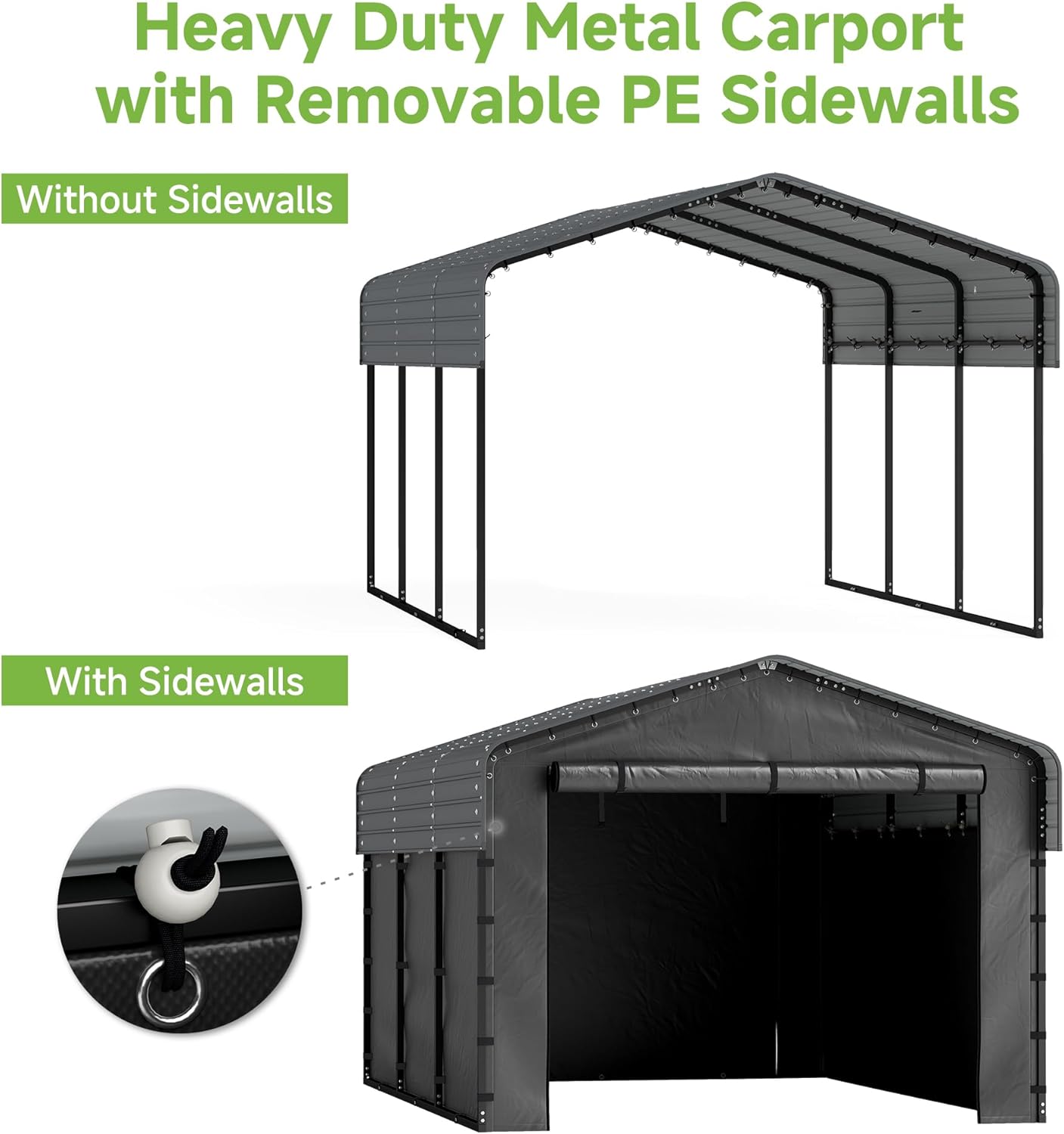 Real Relax 10x15ft Heavy Duty Metal Carport with Galvanized Steel Roof, Removable Sidewalls, Outdoor Car Port Shelter for Cars, Trucks and Boats, Gray