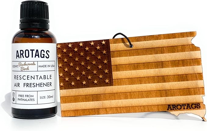 Arotags Car Air Freshener - Reusable Wood Diffuser - Hanging Odor Eliminator - South Dakota Patriot - Balsam & Cedar Scent