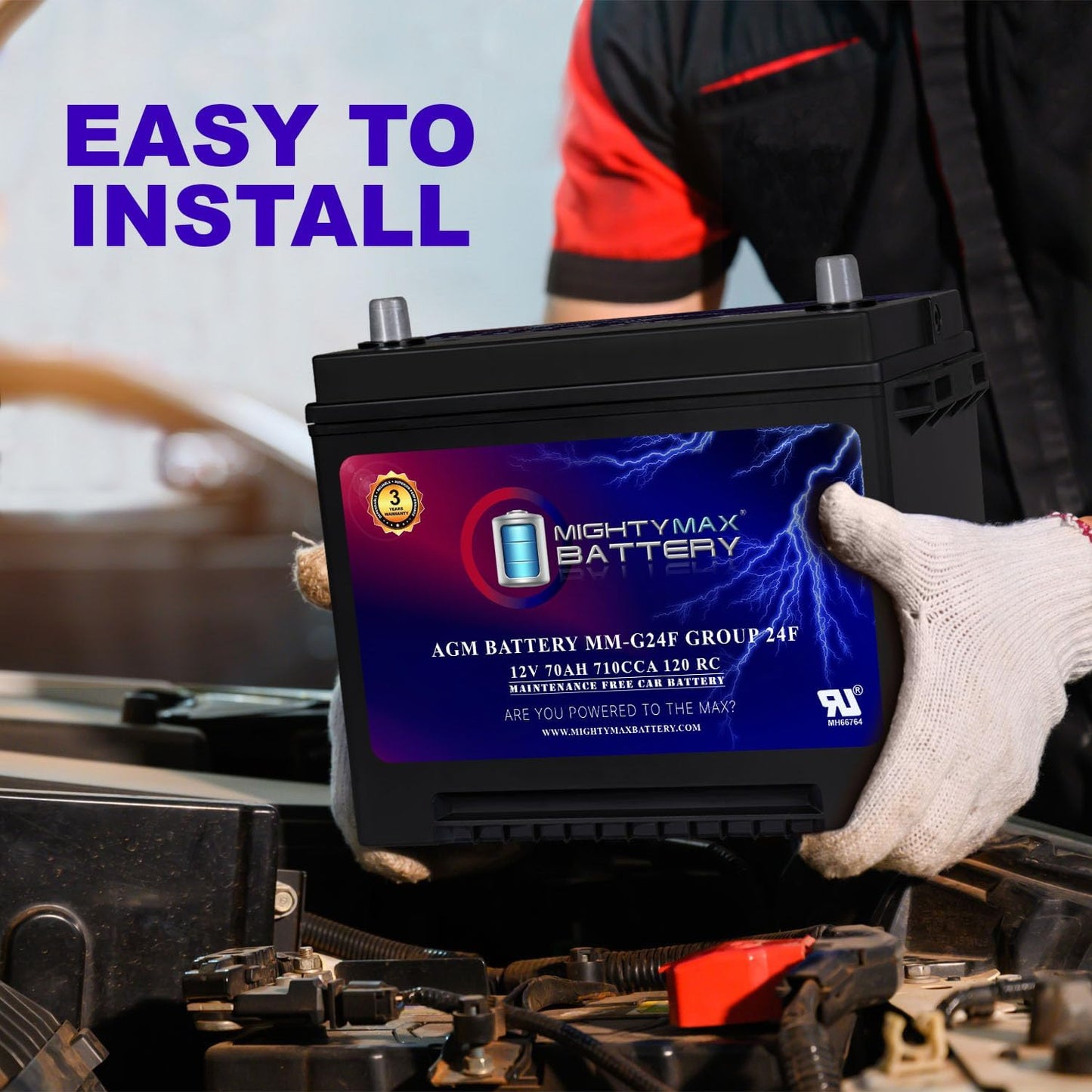 Mighty Max Battery MM-G24F Start and Stop Car BCI Group Size 24F 12V 70Ah, 120RC, 710 CCA Rechargeable AGM Car battery